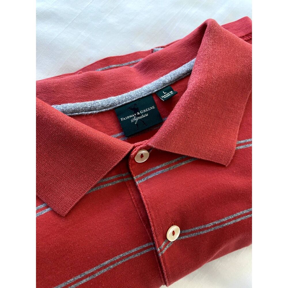 Vintage Fairway & Greene Polo Golf Shirt Mens LARGE Striped Red Cotton